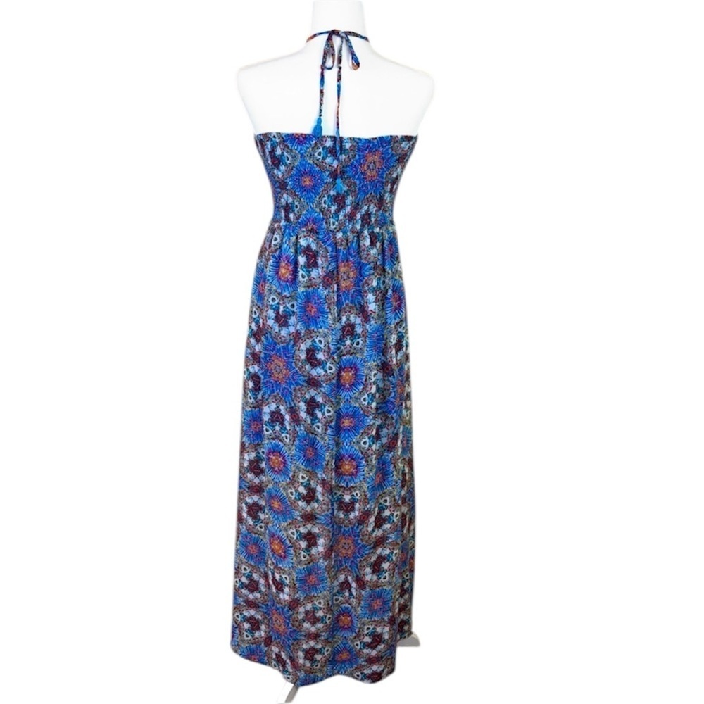 Blue Floral Strapless Maxi Dress - Picture 3 of 13